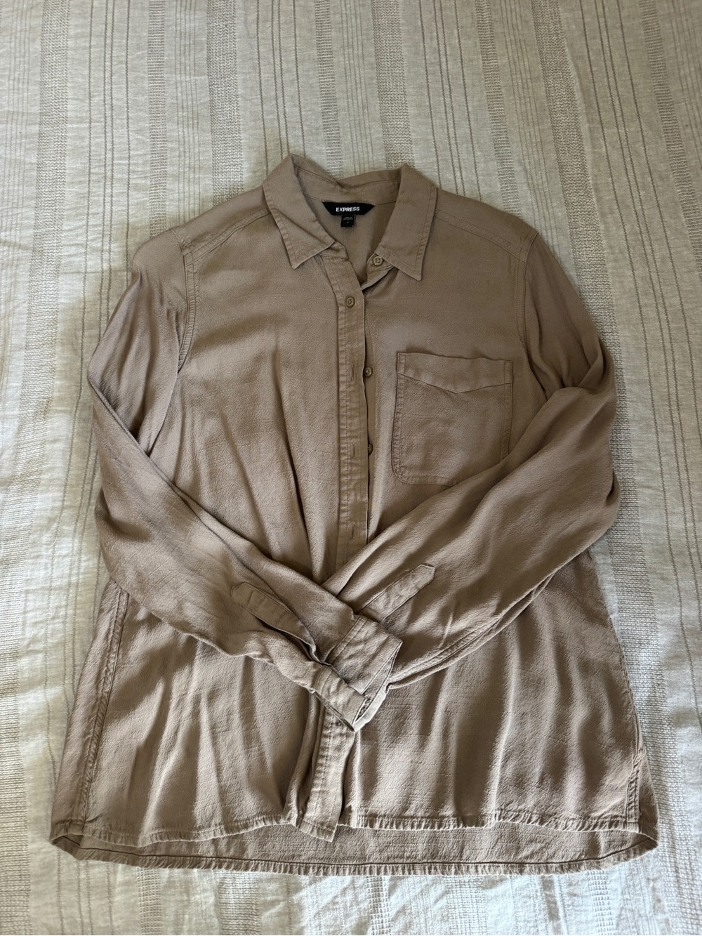 Express Long Sleeve Button-Up Shirt Jacket in Taupe